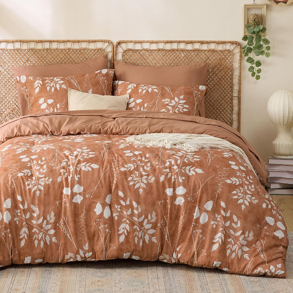 Bedsure Queen Comforter Set - 7 Pieces Floral Sage Green Bedding Sets, Queen Bed in a Bag Gift for Christmas with Reversible Botanical Flowers Comforter, Sheets, Pillowcases & Shams - Grand Goldman