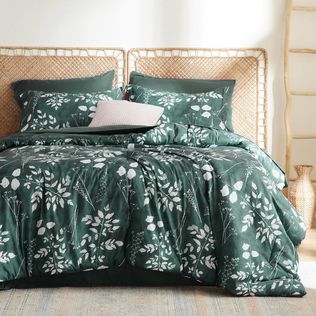 Bedsure Queen Comforter Set - 7 Pieces Floral Sage Green Bedding Sets, Queen Bed in a Bag Gift for Christmas with Reversible Botanical Flowers Comforter, Sheets, Pillowcases & Shams - Grand Goldman