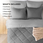 Bedsure Queen Comforter Set - 7 Pieces Reversible Comforters Queen Size Bed Set, Bed in a Bag Gift for Christmas with Comforter, Sheets, Pillowcases & Shams, Grey Bedding Sets - Grand Goldman
