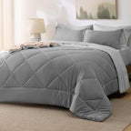 Bedsure Queen Comforter Set - 7 Pieces Reversible Comforters Queen Size Bed Set, Bed in a Bag Gift for Christmas with Comforter, Sheets, Pillowcases & Shams, Grey Bedding Sets - Grand Goldman