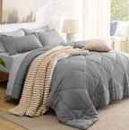 Bedsure Queen Comforter Set - 7 Pieces Reversible Comforters Queen Size Bed Set, Bed in a Bag Gift for Christmas with Comforter, Sheets, Pillowcases & Shams, Grey Bedding Sets - Grand Goldman