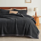 Bedsure Queen Quilt Set Bedspread Coverlet Queen Size - Lightweight Soft Bedding Set for All Seasons, Corduroy Pattern Quilt Set, 3 Pieces, 1 Quilt (90"x96") & 2 Pillow Shams (20"x26"+2") - Grand Goldman
