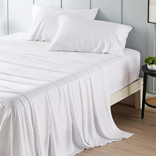 Bedsure Queen Sheet Set, Cooling Sheets for Queen Size Bed Set, Rayon Derived from Bamboo, Breathable & Soft Deep Pocket Up to 16", Hotel Luxury Silky Bedding Sheets & Pillowcases, Dark Grey - Grand Goldman