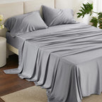 Bedsure Queen Sheet Set, Cooling Sheets for Queen Size Bed Set, Rayon Derived from Bamboo, Breathable & Soft Deep Pocket Up to 16", Hotel Luxury Silky Bedding Sheets & Pillowcases, Dark Grey - Grand Goldman