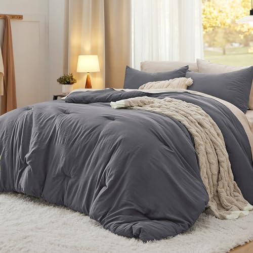 Bedsure Queen Size Comforter Sets, Beige Soft Prewashed Bed Comforter for All Seasons, 3 Pieces Warm Bedding Sets, 1 Lightweight Comforter (90"x90") and 2 Pillowcases (20"x26") - Grand Goldman