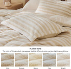 Bedsure Sherpa Fleece Duvet Cover Set - Ultra Soft Plush Shaggy Fluffy Comforter Cover Queen Size, Warm Flannel Fleece Bed Sets for Winter, 1 Duvet Cover & 2 Pillow Shams, Striped Pattern, Beige - Grand Goldman
