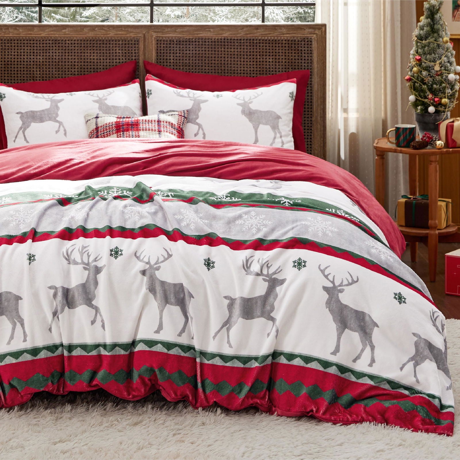 Bedsure Sherpa Fleece Duvet Cover Set - Ultra Soft Plush Shaggy Fluffy Comforter Cover Queen Size, Warm Flannel Fleece Bed Sets for Winter, 1 Duvet Cover & 2 Pillow Shams, Striped Pattern, Beige - Grand Goldman