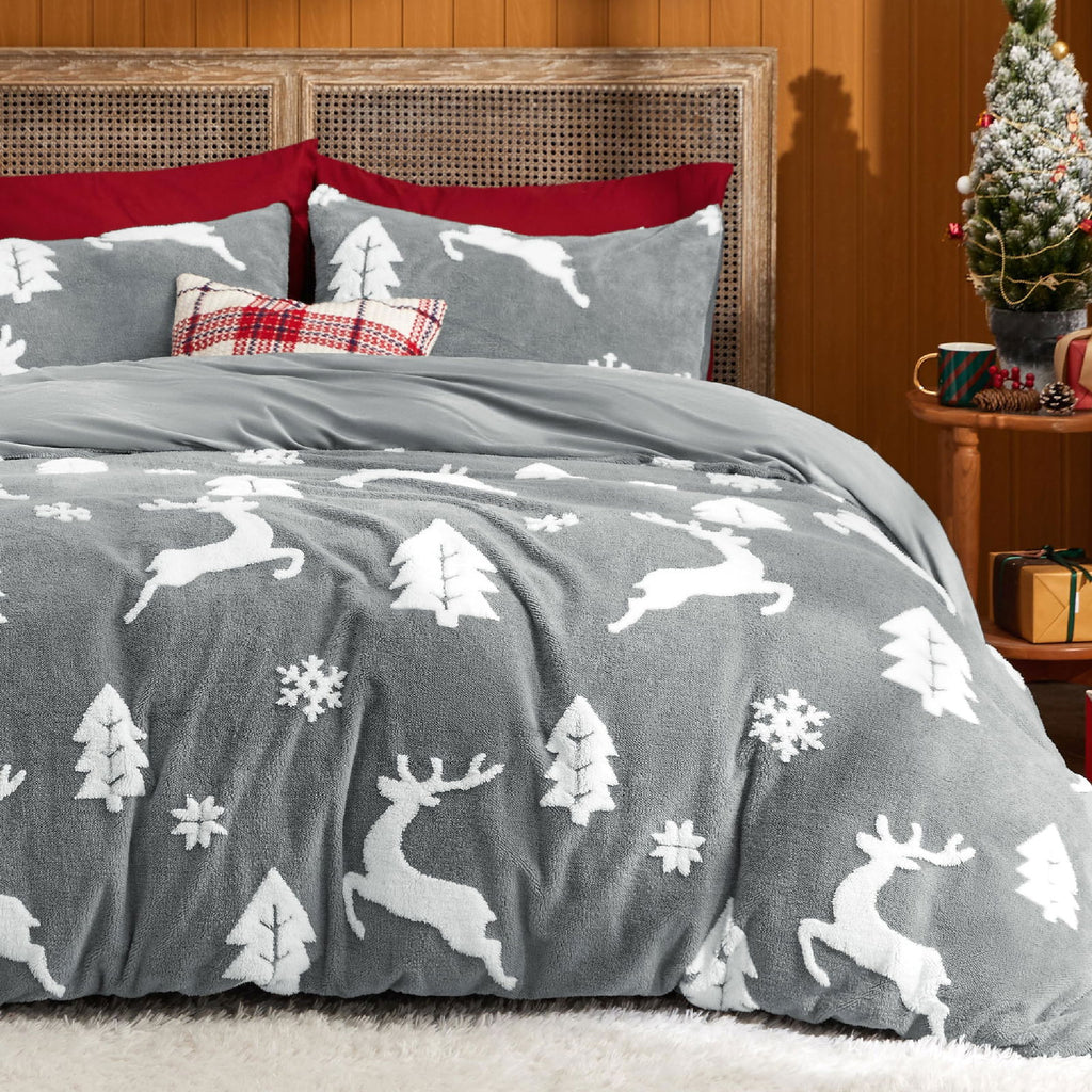 Bedsure Sherpa Fleece Duvet Cover Set - Ultra Soft Plush Shaggy Fluffy Comforter Cover Queen Size, Warm Flannel Fleece Bed Sets for Winter, 1 Duvet Cover & 2 Pillow Shams, Striped Pattern, Beige - Grand Goldman