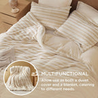 Bedsure Sherpa Fleece Duvet Cover Set - Ultra Soft Plush Shaggy Fluffy Comforter Cover Queen Size, Warm Flannel Fleece Bed Sets for Winter, 1 Duvet Cover & 2 Pillow Shams, Striped Pattern, Beige - Grand Goldman