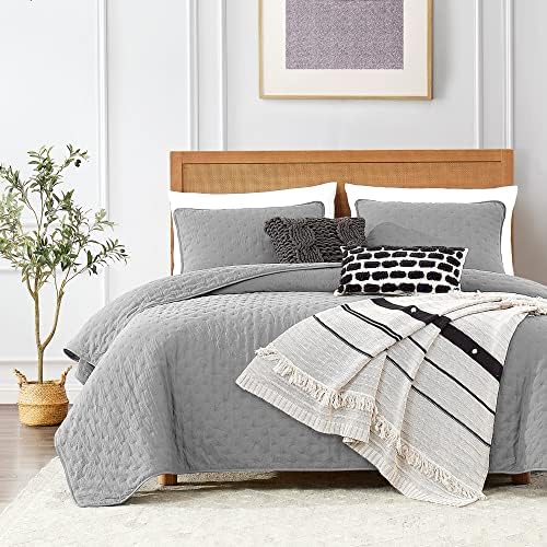 Beige Queen Size Quilt Bedding Sets with Pillow Shams, Lightweight Soft Bedspread Coverlet, Quilted Blanket Thin Comforter Bed Cover, All Season Summer Spring, 3 Pieces, 90x90 inches, Tan Cream - Grand Goldman