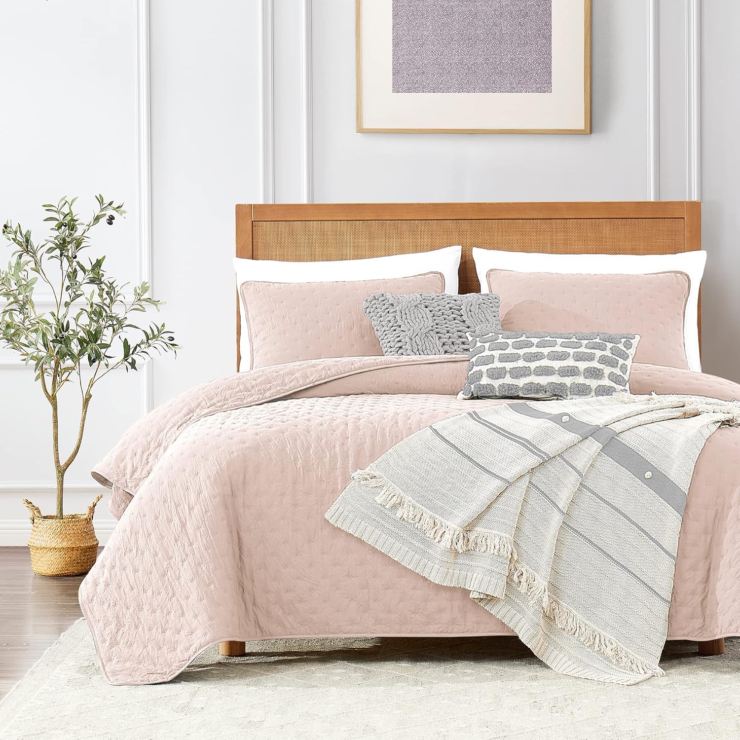 Beige Queen Size Quilt Bedding Sets with Pillow Shams, Lightweight Soft Bedspread Coverlet, Quilted Blanket Thin Comforter Bed Cover, All Season Summer Spring, 3 Pieces, 90x90 inches, Tan Cream - Grand Goldman