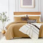 Beige Queen Size Quilt Bedding Sets with Pillow Shams, Lightweight Soft Bedspread Coverlet, Quilted Blanket Thin Comforter Bed Cover, All Season Summer Spring, 3 Pieces, 90x90 inches, Tan Cream - Grand Goldman