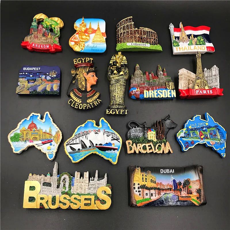 Belgium Barcelona 3D Fridge Magnet Souvenir Krakow Hungarian Dubai Egypt Italy Spain Dresden Brussels Rome Cleopatra Craft Decor - Grand Goldman