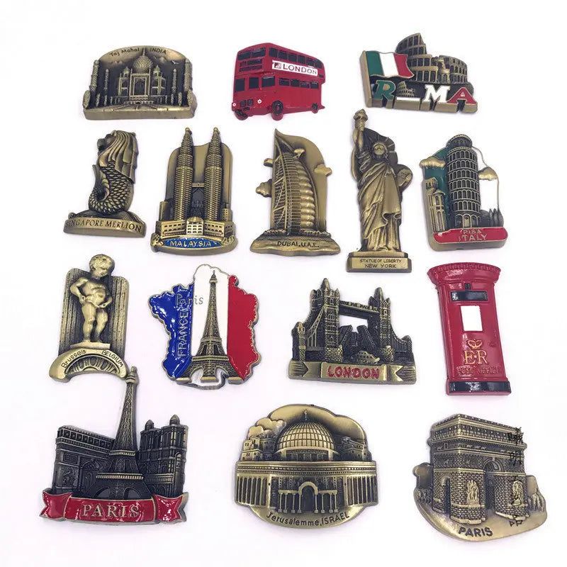 Belgium Fridge Magnet Decor France USA British Italy Dubai India Israel 3D Metal Fridge Magnets Tourist Magnets Souvenir Gifts - Grand Goldman