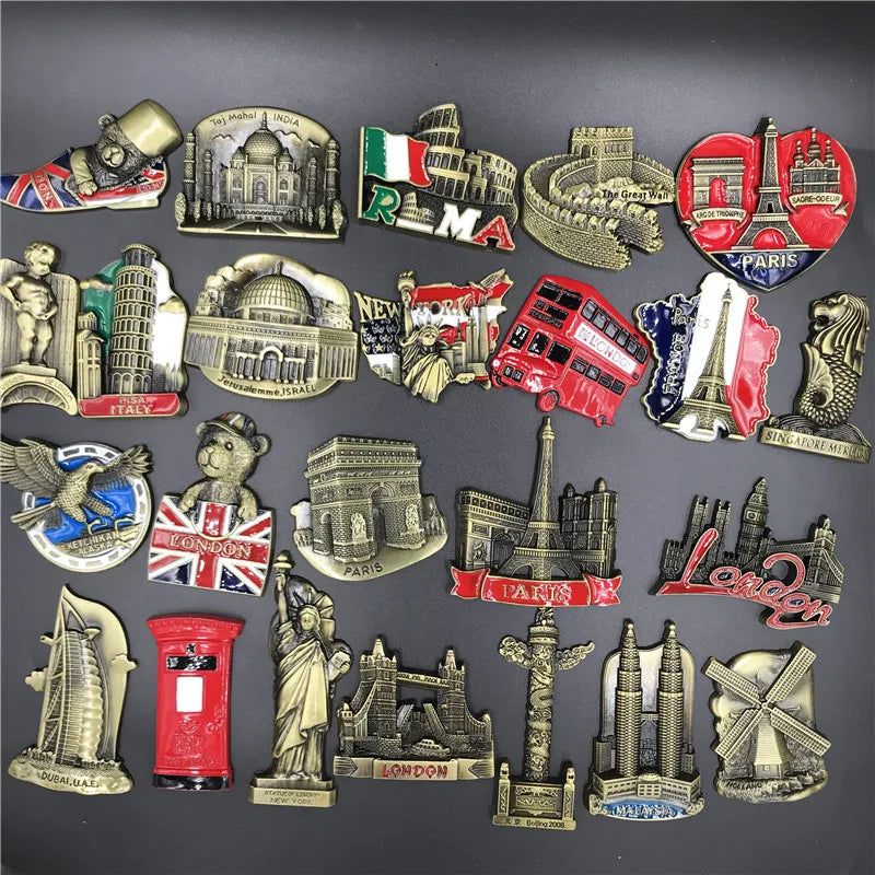 Belgium Fridge Magnet Decor France USA British Italy Dubai India Israel 3D Metal Fridge Magnets Tourist Magnets Souvenir Gifts - Grand Goldman