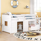 Bellemave Twin Size Low loft Bed for Kids,Wood Loft Beds,Modern Farmhouse Twin loft Bed,Loft Bed with Desk and Storage, No Box Spring Needed,for Kids,White - Grand Goldman