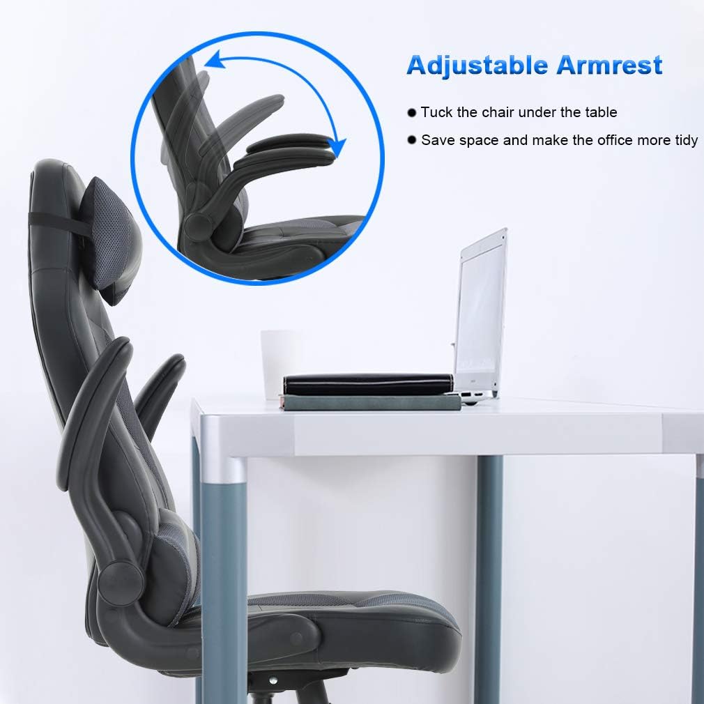 BestOffice PC Gaming Chair Ergonomic Office Chair Desk Chair with Lumbar Support Flip Up Arms Headrest PU Leather Executive High Back Computer Chair for Adults Women Men (White) - Grand Goldman