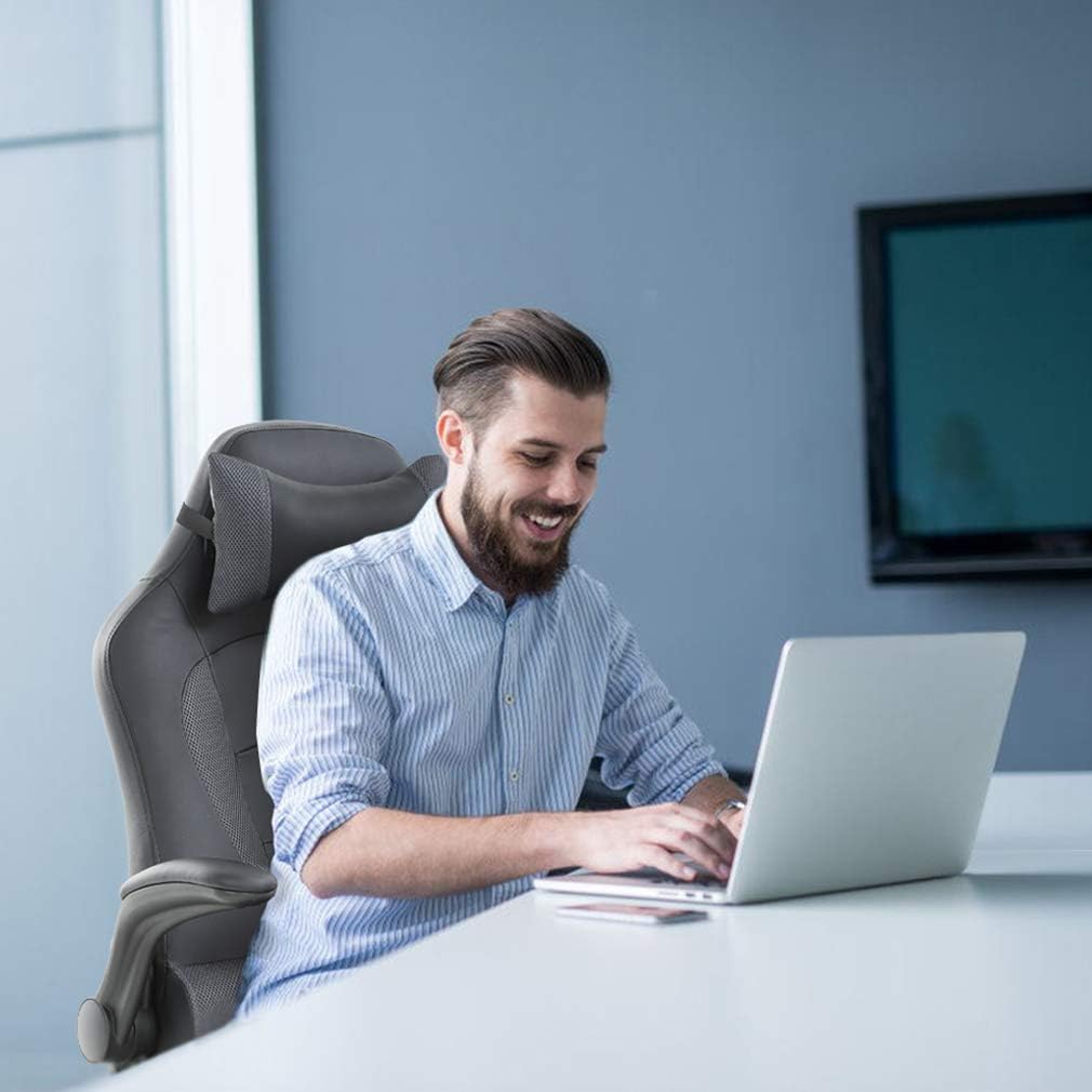 BestOffice PC Gaming Chair Ergonomic Office Chair Desk Chair with Lumbar Support Flip Up Arms Headrest PU Leather Executive High Back Computer Chair for Adults Women Men (White) - Grand Goldman