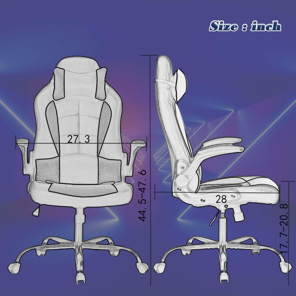 BestOffice PC Gaming Chair Ergonomic Office Chair Desk Chair with Lumbar Support Flip Up Arms Headrest PU Leather Executive High Back Computer Chair for Adults Women Men (White) - Grand Goldman