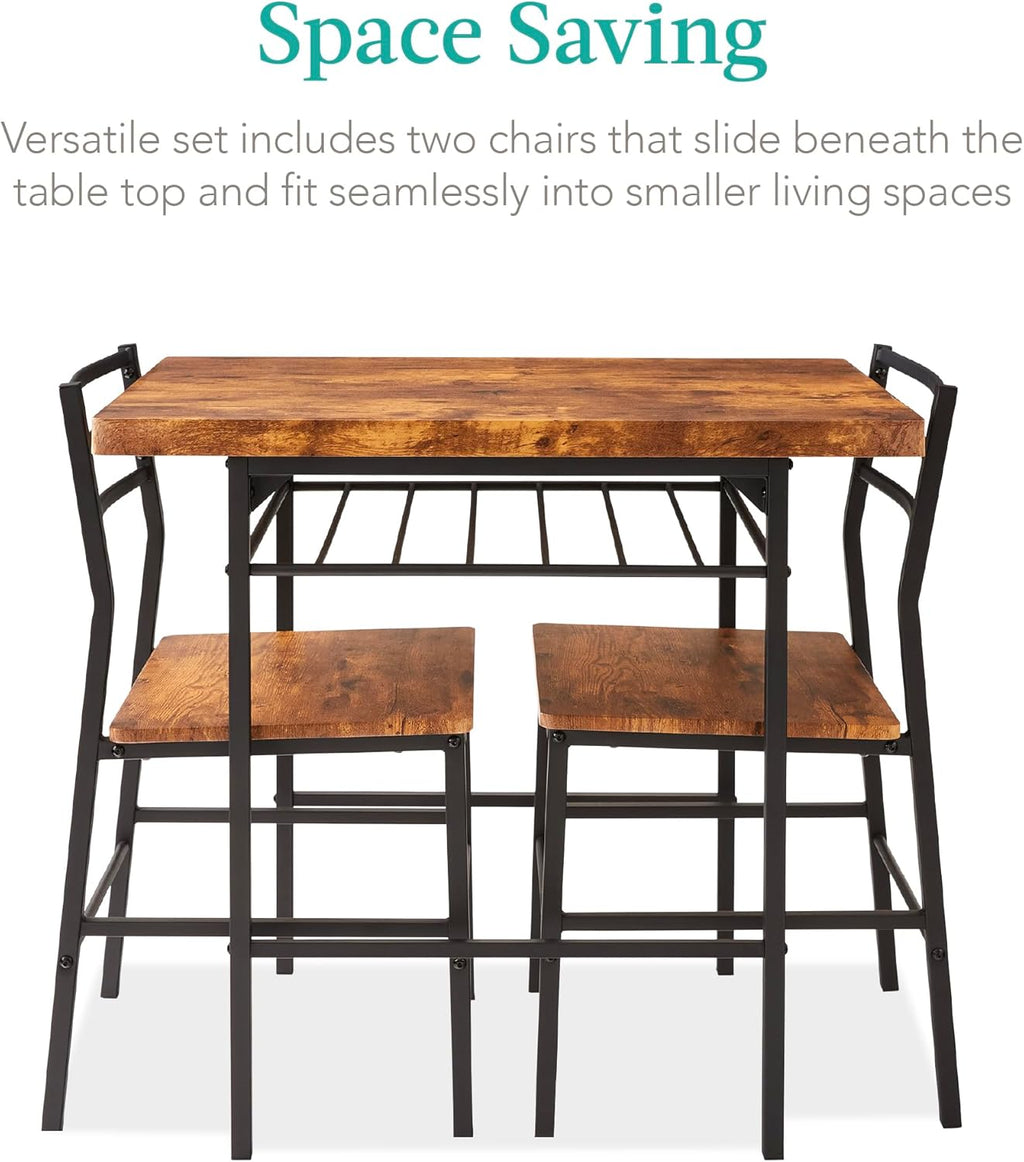 Best Choice Products 3-Piece Modern Dining Set, Space Saving Dinette for Kitchen, Dining Room, Small Space w/Steel Frame, Built-in Storage Rack - Brown - Grand Goldman