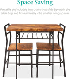 Best Choice Products 3-Piece Modern Dining Set, Space Saving Dinette for Kitchen, Dining Room, Small Space w/Steel Frame, Built-in Storage Rack - Brown - Grand Goldman