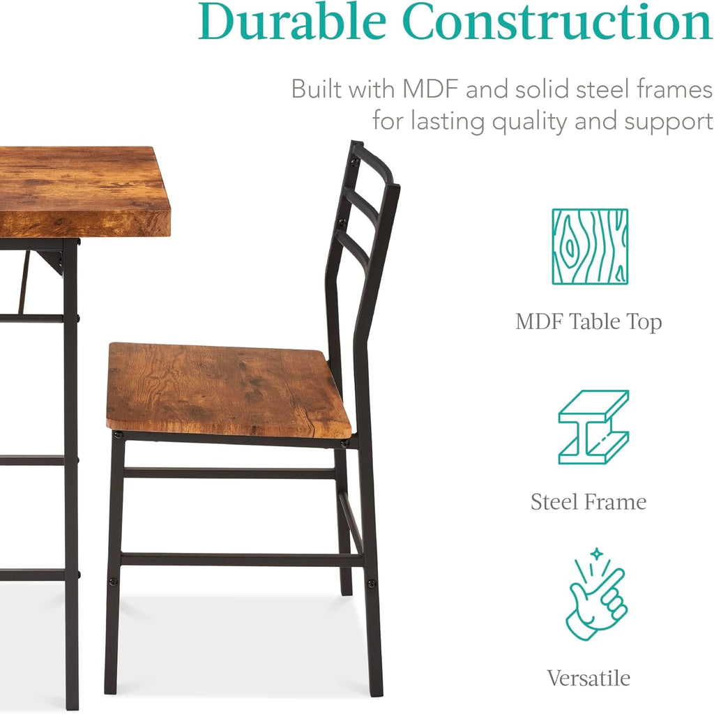 Best Choice Products 3-Piece Modern Dining Set, Space Saving Dinette for Kitchen, Dining Room, Small Space w/Steel Frame, Built-in Storage Rack - Brown - Grand Goldman