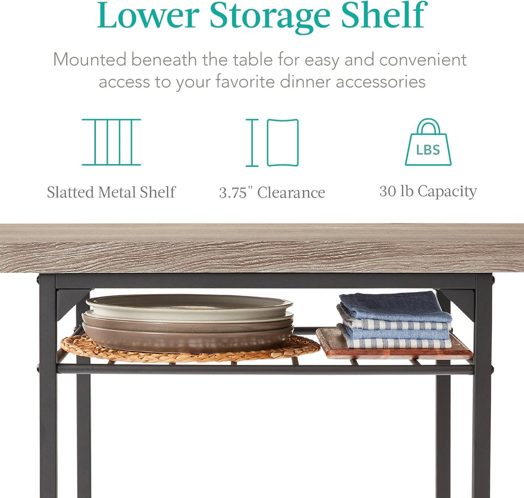 Best Choice Products 3-Piece Modern Dining Set, Space Saving Dinette for Kitchen, Dining Room, Small Space w/Steel Frame, Built-in Storage Rack - Brown - Grand Goldman