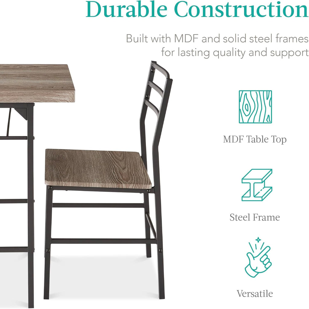 Best Choice Products 3-Piece Modern Dining Set, Space Saving Dinette for Kitchen, Dining Room, Small Space w/Steel Frame, Built-in Storage Rack - Brown - Grand Goldman