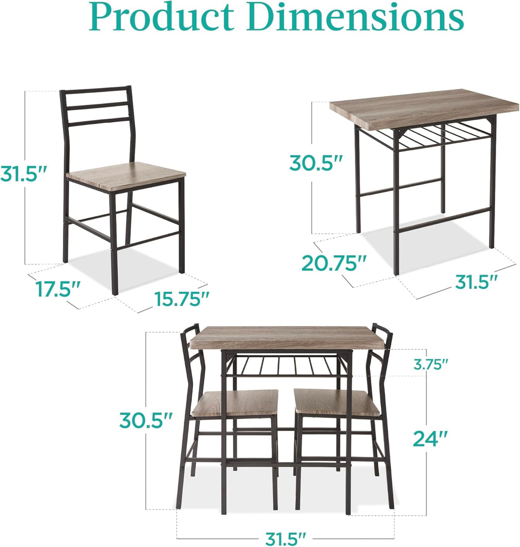 Best Choice Products 3-Piece Modern Dining Set, Space Saving Dinette for Kitchen, Dining Room, Small Space w/Steel Frame, Built-in Storage Rack - Brown - Grand Goldman