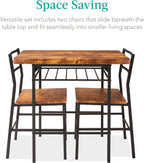 Best Choice Products 3-Piece Modern Dining Set, Space Saving Dinette for Kitchen, Dining Room, Small Space w/Steel Frame, Built-in Storage Rack - Brown - Grand Goldman