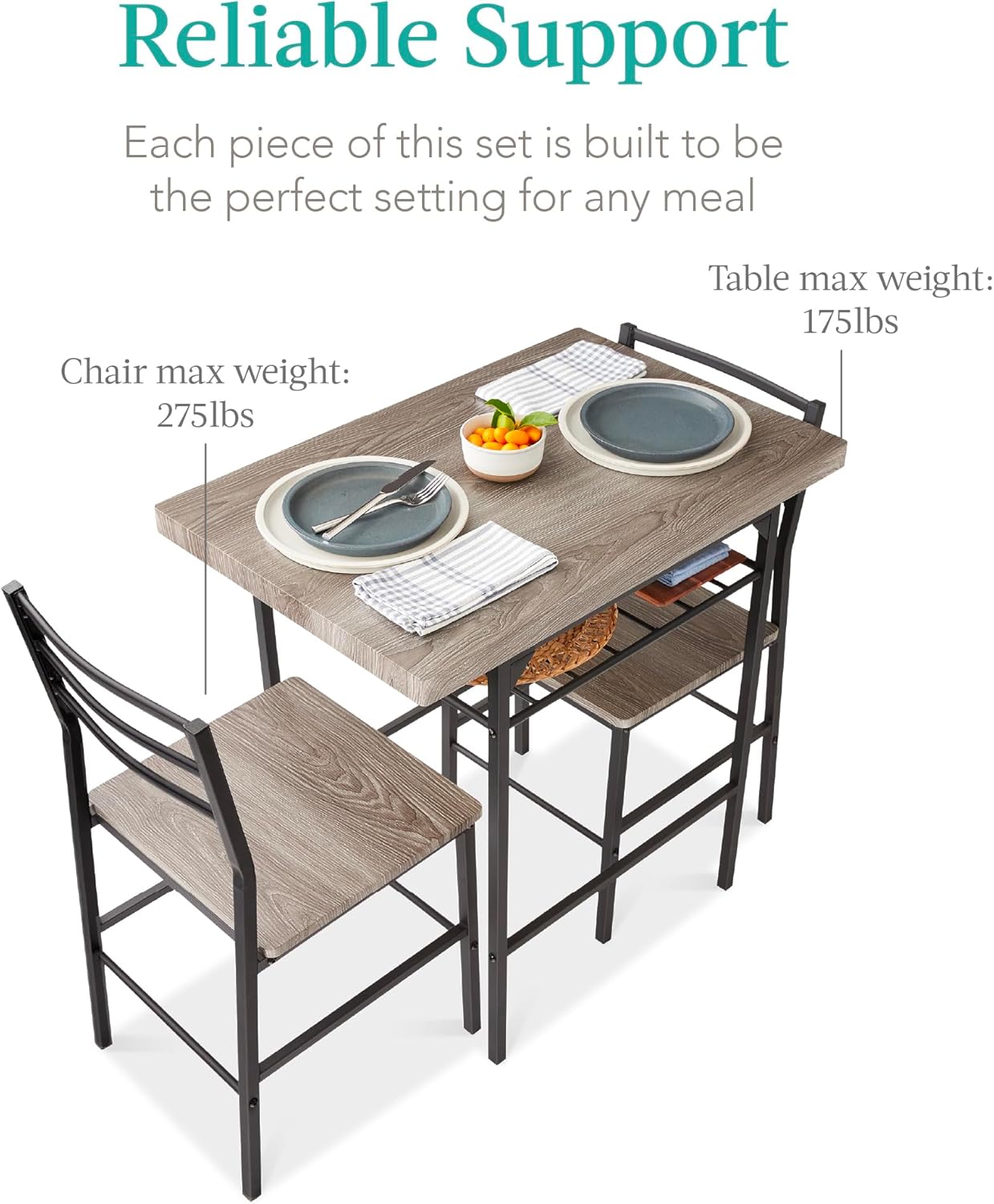 Best Choice Products 3-Piece Modern Dining Set, Space Saving Dinette for Kitchen, Dining Room, Small Space w/Steel Frame, Built-in Storage Rack - Brown - Grand Goldman