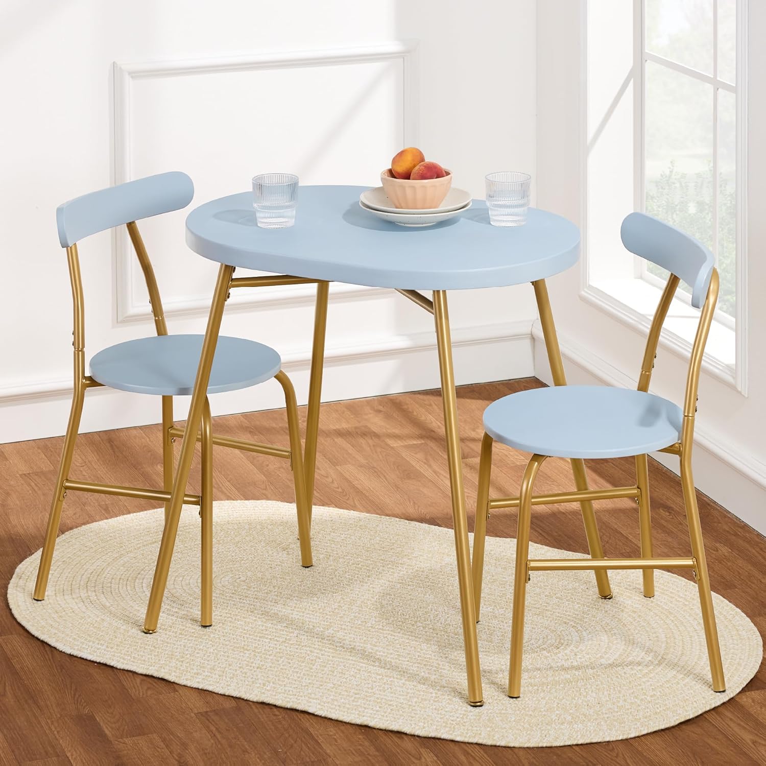 Best Choice Products 3-Piece Modern Oval Dining Table Set, Small Kitchen Dinette w/ 2 Chairs, Metal Frame, Curved Backrests - Pink/Gold - Grand Goldman
