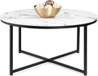 Best Choice Products 36in Faux Marble Accent Table, Modern End Table, Large Coffee Table Home Decor for Living Room, Dining Room, Tea, Coffee w/Metal Frame, Foot Caps, Designer - White/Gold - Grand Goldman