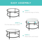 Best Choice Products 36in Modern Round Tempered Glass Accent Side Coffee Table for Living Room, Dining Room, Tea, Home Décor w/Metal Frame, Non-Marring Foot Caps - Black - Grand Goldman