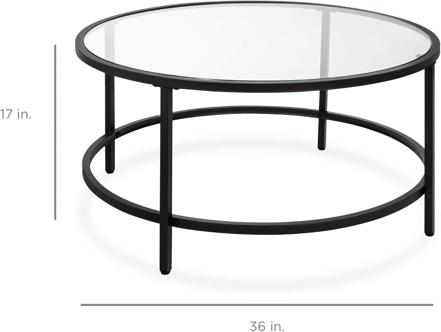 Best Choice Products 36in Modern Round Tempered Glass Accent Side Coffee Table for Living Room, Dining Room, Tea, Home Décor w/Metal Frame, Non-Marring Foot Caps - Black - Grand Goldman