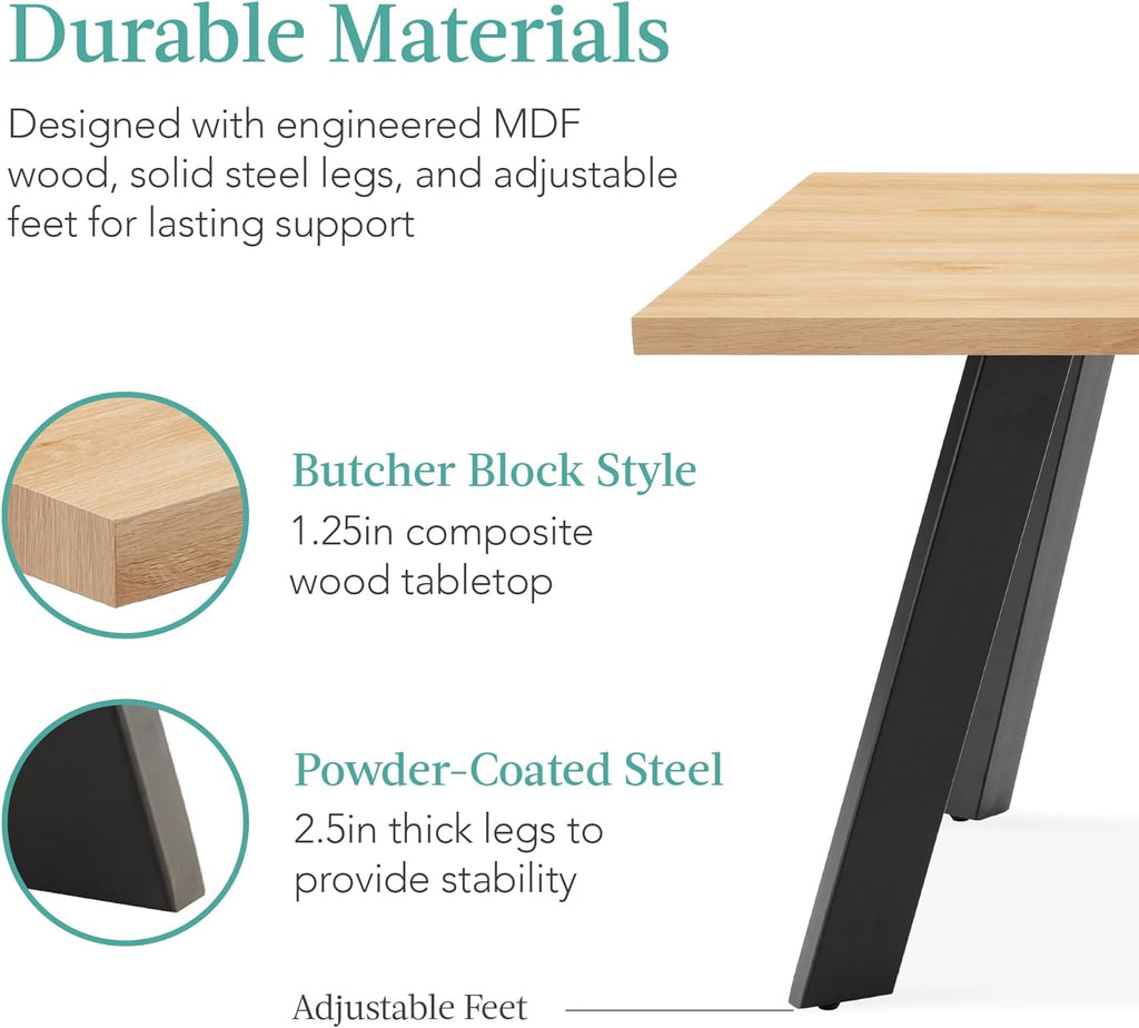 Best Choice Products Extendable Dining Table 47 to 63in Modern Large Expanding Kitchen Table up to 6 People w/Leaf Extension, 2 Locks, 132lb Capacity - Natural Oak - Grand Goldman