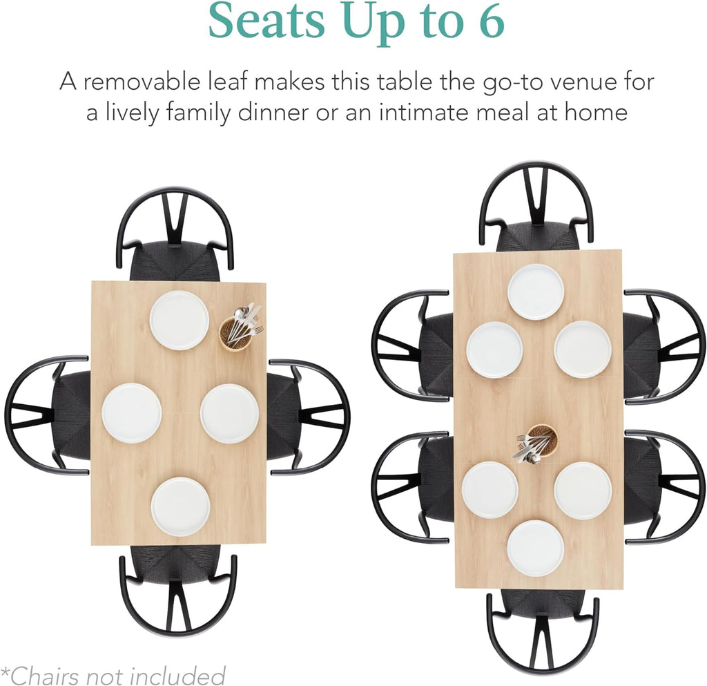 Best Choice Products Extendable Dining Table 47 to 63in Modern Large Expanding Kitchen Table up to 6 People w/Leaf Extension, 2 Locks, 132lb Capacity - Natural Oak - Grand Goldman
