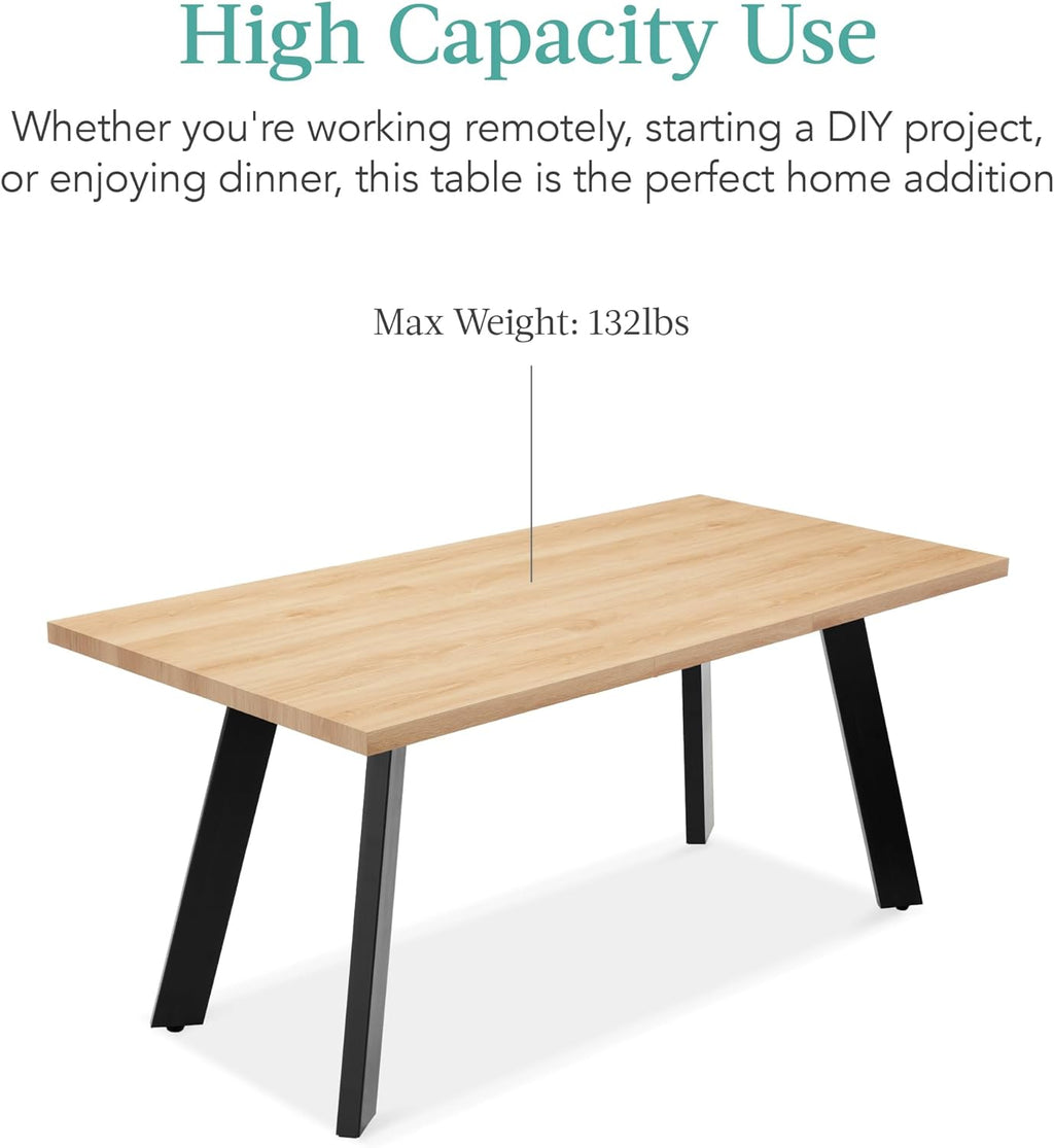 Best Choice Products Extendable Dining Table 47 to 63in Modern Large Expanding Kitchen Table up to 6 People w/Leaf Extension, 2 Locks, 132lb Capacity - Natural Oak - Grand Goldman