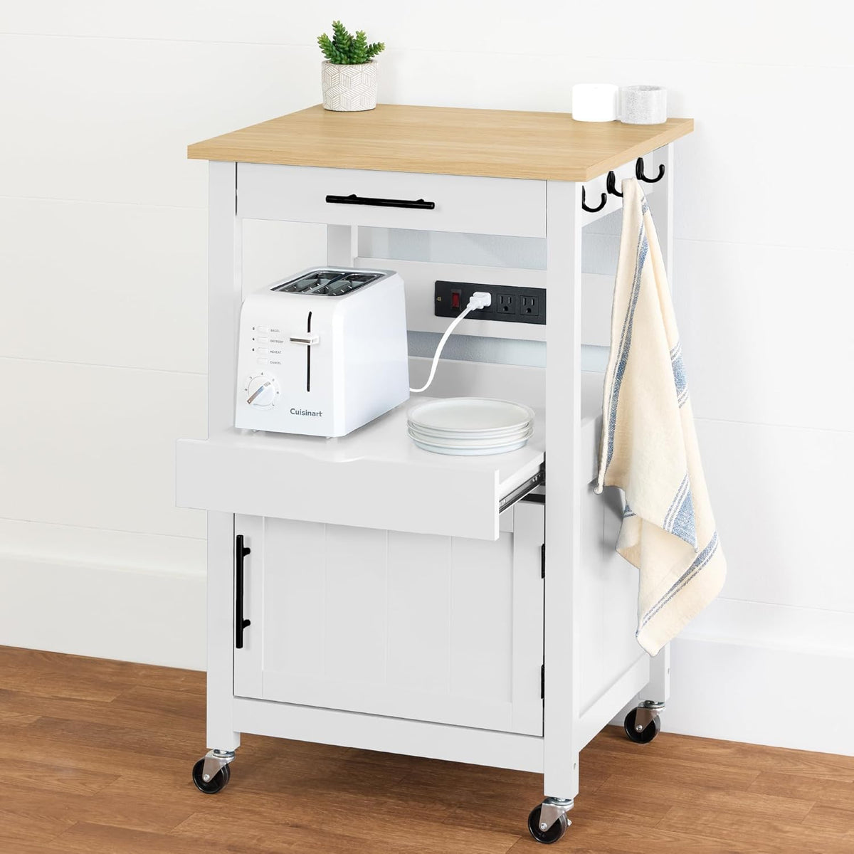 Best Choice Products Rolling Kitchen Island Cart, Single Door Cabinet w/Drawer, Sliding Tray, Hidden Outlet, Hooks, & Lockable Wheels - Olive Green - Grand Goldman