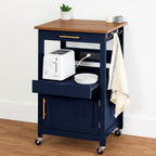 Best Choice Products Rolling Kitchen Island Cart, Single Door Cabinet w/Drawer, Sliding Tray, Hidden Outlet, Hooks, & Lockable Wheels - Olive Green - Grand Goldman