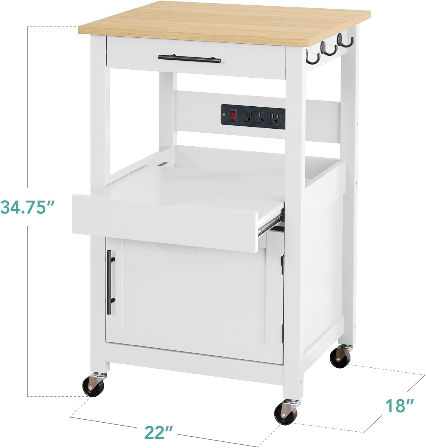 Best Choice Products Rolling Kitchen Island Cart, Single Door Cabinet w/Drawer, Sliding Tray, Hidden Outlet, Hooks, & Lockable Wheels - Olive Green - Grand Goldman