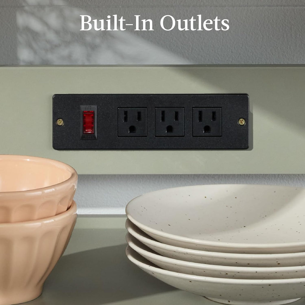 Best Choice Products Rolling Kitchen Island Cart, Single Door Cabinet w/Drawer, Sliding Tray, Hidden Outlet, Hooks, & Lockable Wheels - Olive Green - Grand Goldman