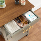 Best Choice Products Rolling Kitchen Island Cart, Single Door Cabinet w/Drawer, Sliding Tray, Hidden Outlet, Hooks, & Lockable Wheels - Olive Green - Grand Goldman