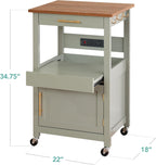 Best Choice Products Rolling Kitchen Island Cart, Single Door Cabinet w/Drawer, Sliding Tray, Hidden Outlet, Hooks, & Lockable Wheels - Olive Green - Grand Goldman