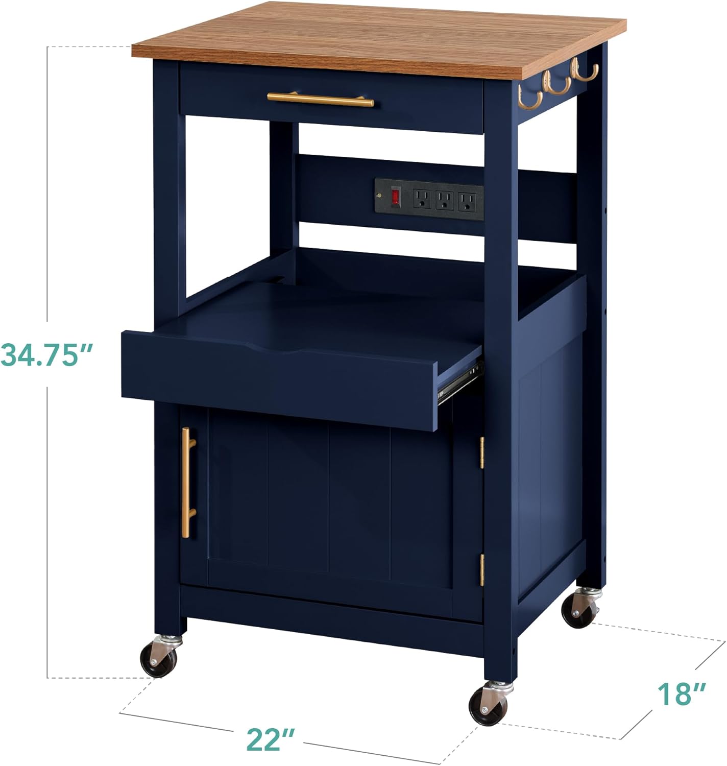 Best Choice Products Rolling Kitchen Island Cart, Single Door Cabinet w/Drawer, Sliding Tray, Hidden Outlet, Hooks, & Lockable Wheels - Olive Green - Grand Goldman