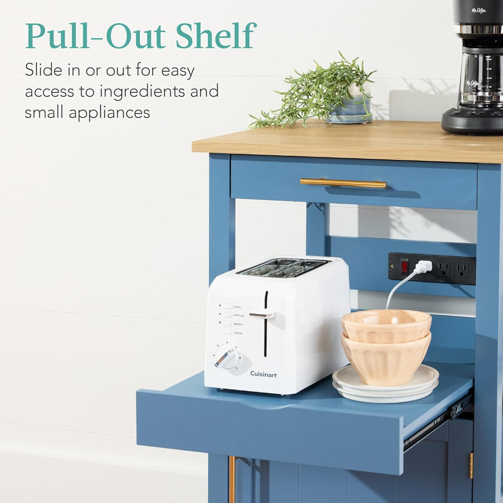 Best Choice Products Rolling Kitchen Island Cart, Single Door Cabinet w/Drawer, Sliding Tray, Hidden Outlet, Hooks, & Lockable Wheels - Olive Green - Grand Goldman