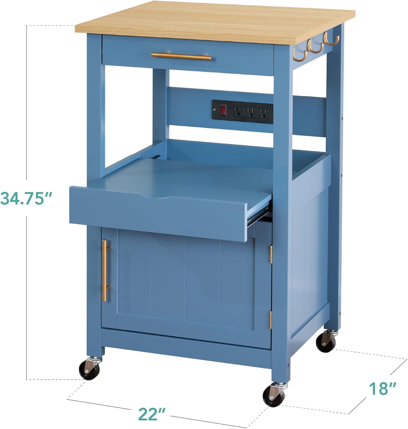 Best Choice Products Rolling Kitchen Island Cart, Single Door Cabinet w/Drawer, Sliding Tray, Hidden Outlet, Hooks, & Lockable Wheels - Olive Green - Grand Goldman