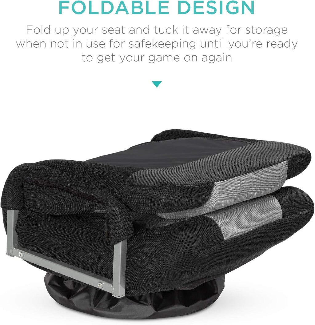 Best Choice Products Swivel Gaming Chair 360 Degree Multipurpose Floor Chair Rocker for TV, Reading, Playing Video Games w/Lumbar Support, Armrest Handles, Adjustable Foldable Backrest - Black/Blue - Grand Goldman