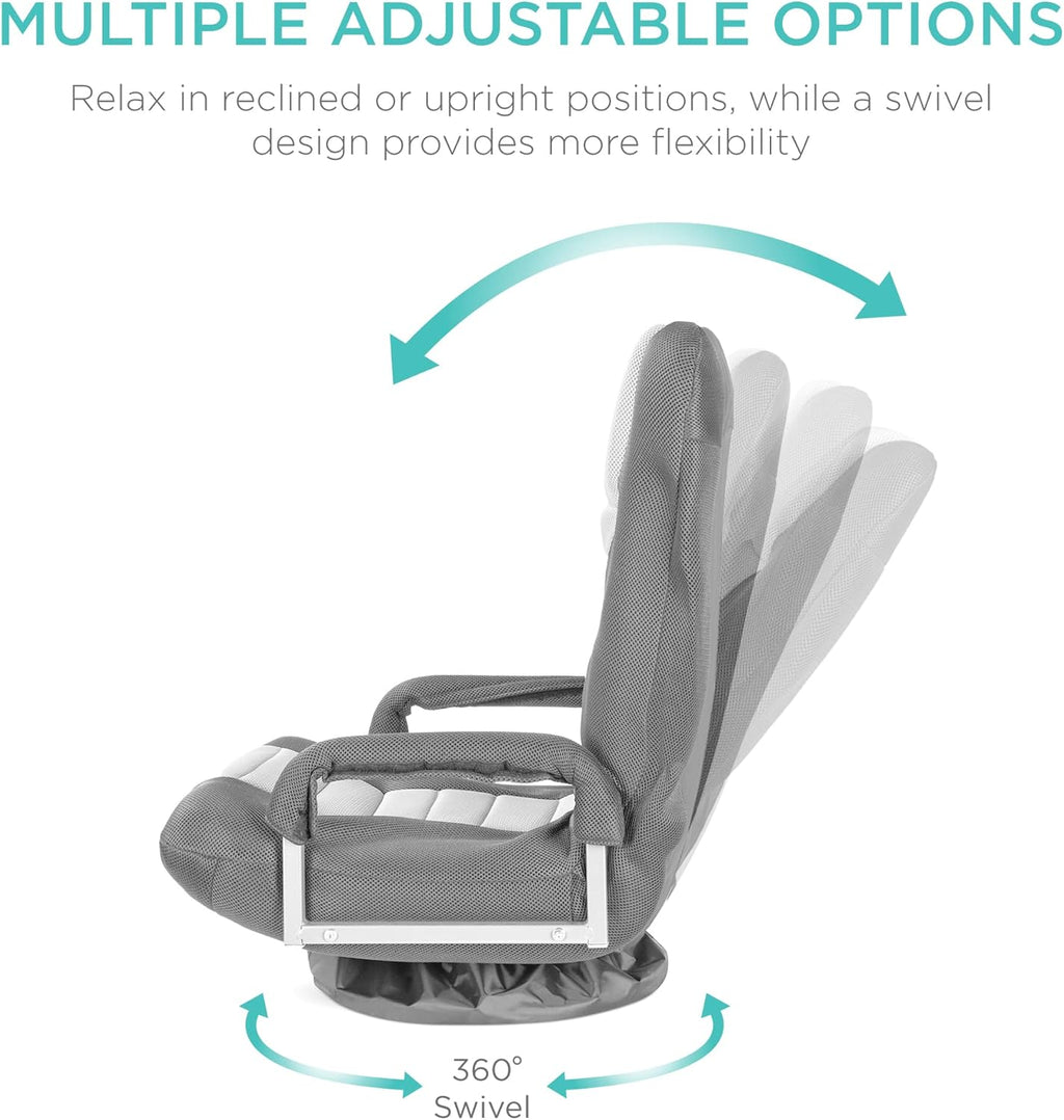 Best Choice Products Swivel Gaming Chair 360 Degree Multipurpose Floor Chair Rocker for TV, Reading, Playing Video Games w/Lumbar Support, Armrest Handles, Adjustable Foldable Backrest - Black/Blue - Grand Goldman