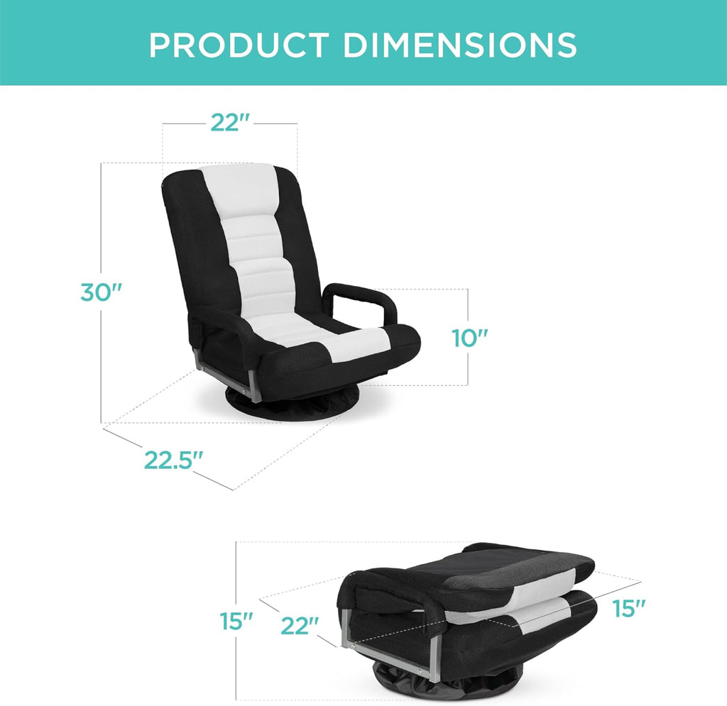 Best Choice Products Swivel Gaming Chair 360 Degree Multipurpose Floor Chair Rocker for TV, Reading, Playing Video Games w/Lumbar Support, Armrest Handles, Adjustable Foldable Backrest - Black/Blue - Grand Goldman